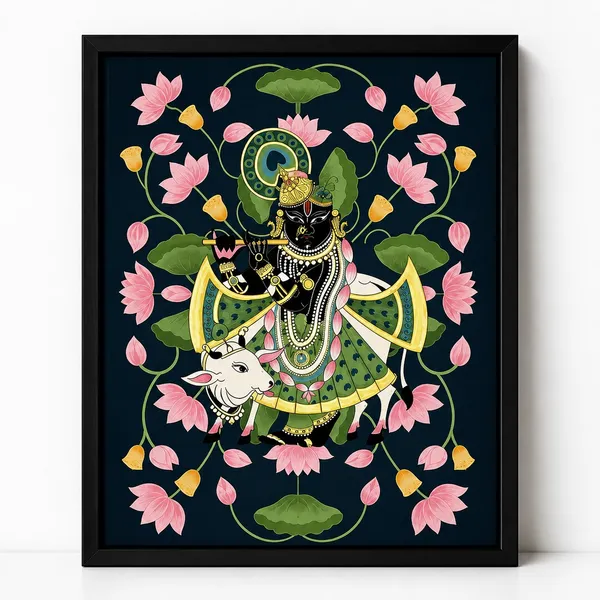 Framed_Religious_Krishna_Botanical_Wall_Art