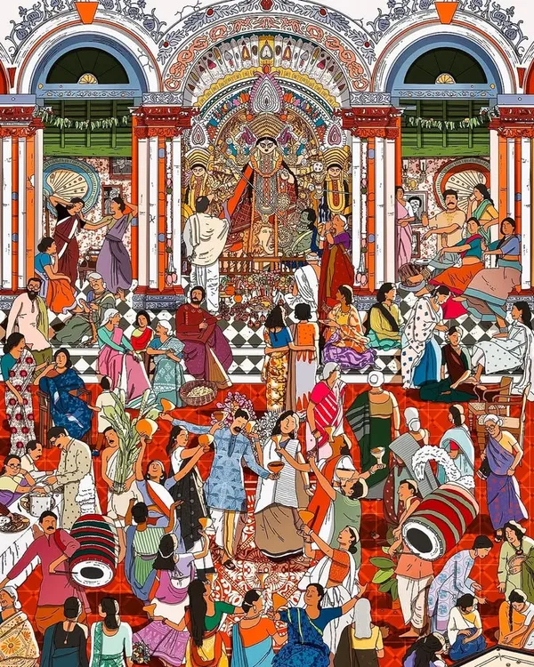 Multicolour_Festive_Temple_Illustration_Wall_Art_Print