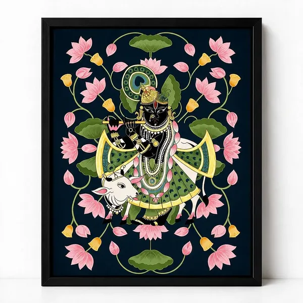 Framed_Religious_Krishna_Botanical_Wall_Art