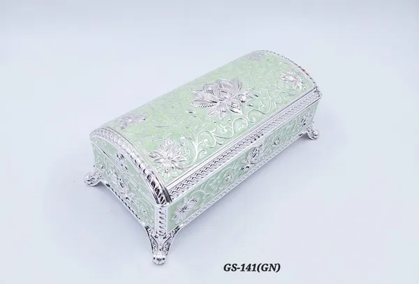 German_Silver_Green_Enamel_Floral_Decorative_Jewelry_Box
