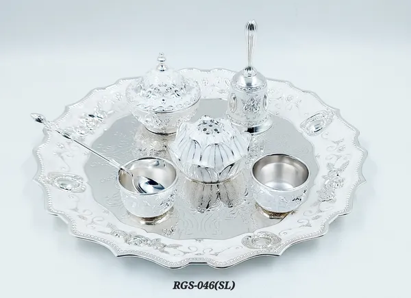 German_Silver_Enamel_Embossed_Pooja_Thali_Set_With_Large_Lotus_Agarbatti_Stand_And_Bell
