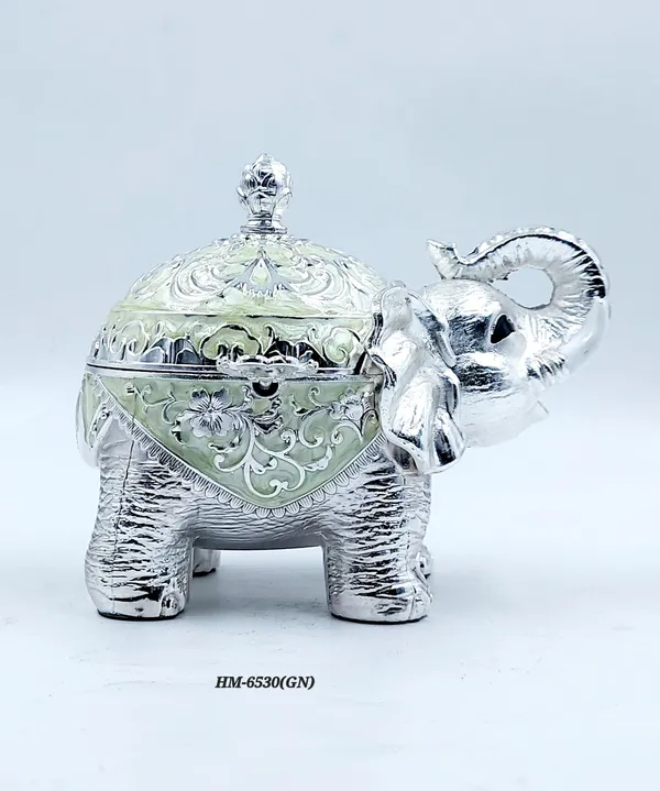 German_Silver_Green_Enamel_Decorative_Fat_Elephant_Sugar_Candy_Bowl