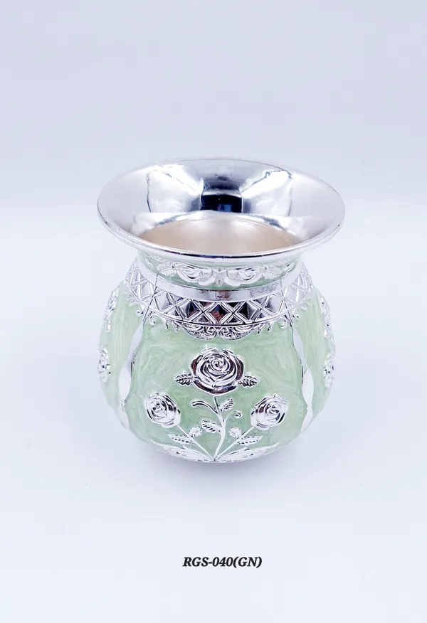 German_Silver_Green_Enamel_Floral_Decorative_Lota_Pooja_Kalash