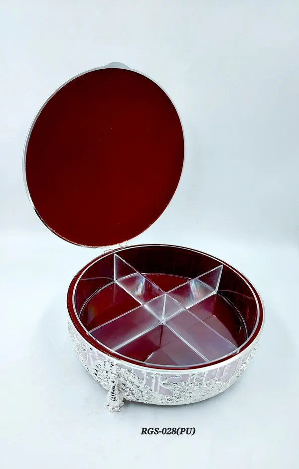 German_Silver_Purple_Enamel__Traditional_Peacock_Embossed_Round_Dry_Fruit_Box
