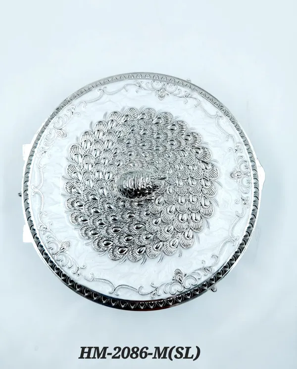 German_Silver_Enamel_Traditional_Peacock_Embossed_Medium_Size_Round_Dry_Fruit_Box
