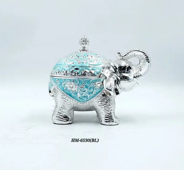 German_Silver_Turquoise_Blue_Enamel_Decorative_Fat_Elephant_Sugar_Candy_Bowl