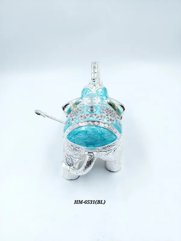 German_Silver_Turquoise_Blue_Enamel_Decorative_Elephant_Sugar_Candy_Bowl