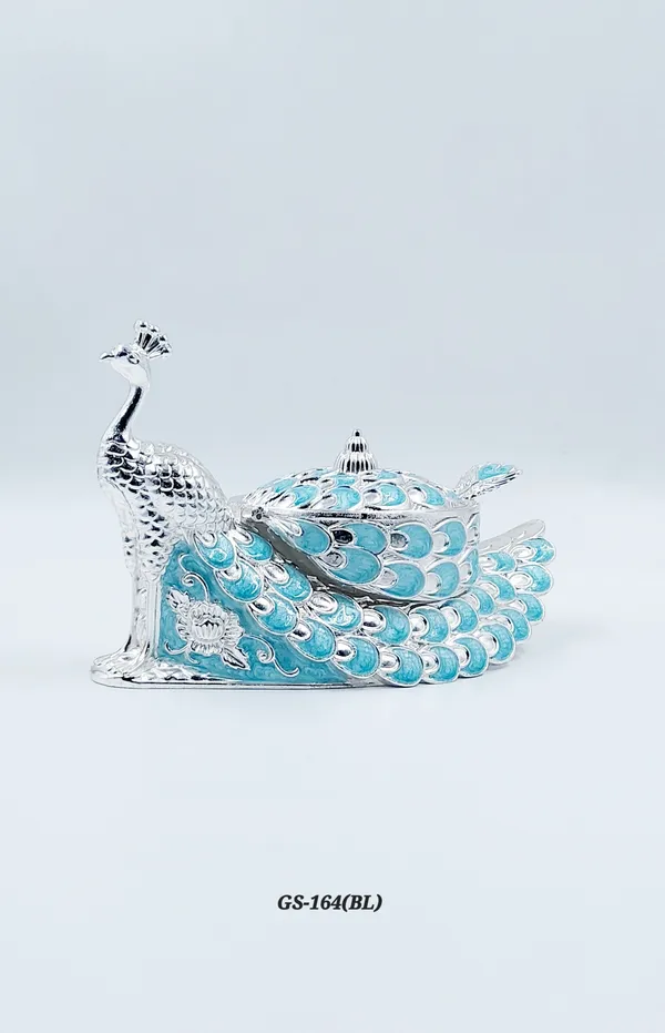 German_Silver_Turquoise_Blue_Enamel_Peacock_Decorative_Candy_Serving_Bowl