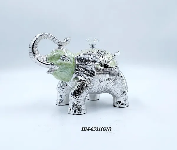 German_Silver_Green_Enamel_Decorative_Elephant_Sugar_Candy_Bowl