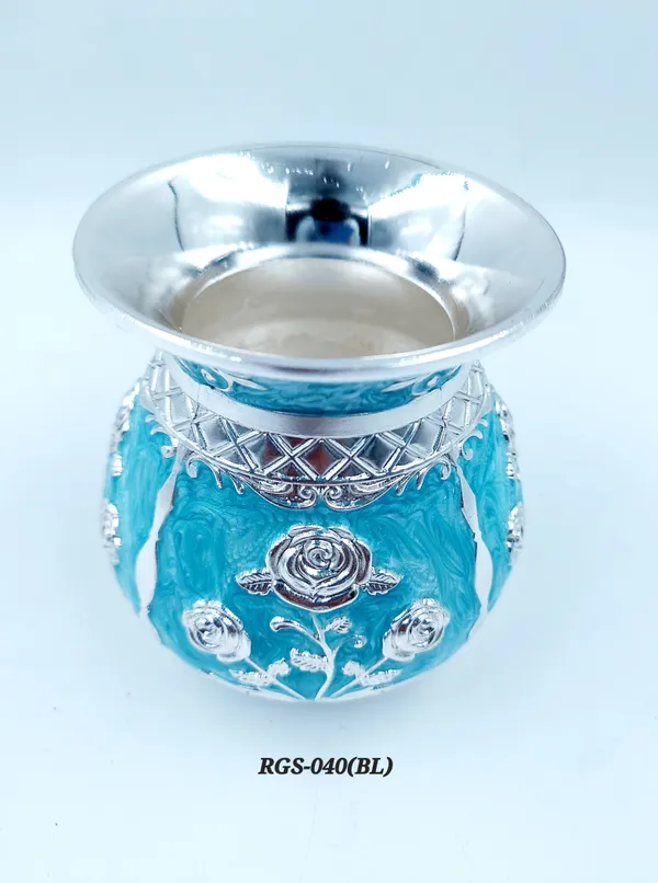 German_Silver_Turquoise_Blue_Enamel_Floral_Decorative_Lota_Pooja_Kalash