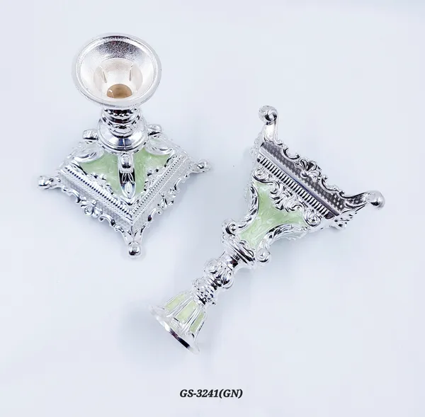 German_Silver_Green_Enamel_Victorian_Ornate_Candlestick_Stand_Set_Of_2