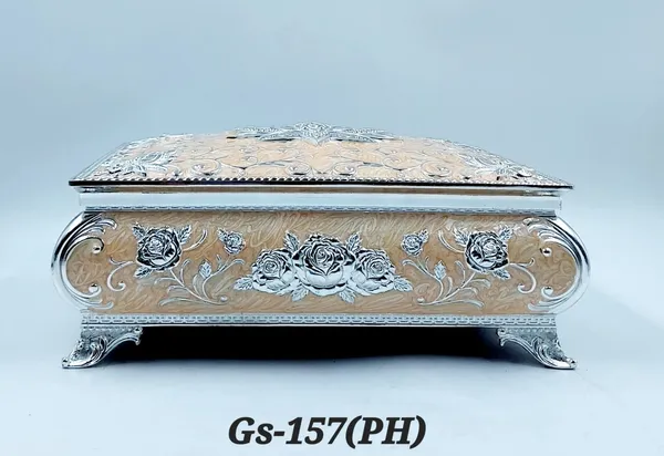 German_Silver_Peach_Enamel_Floral_Embossed_Jewelry_Or_Dry_Fruit_Storage_Box