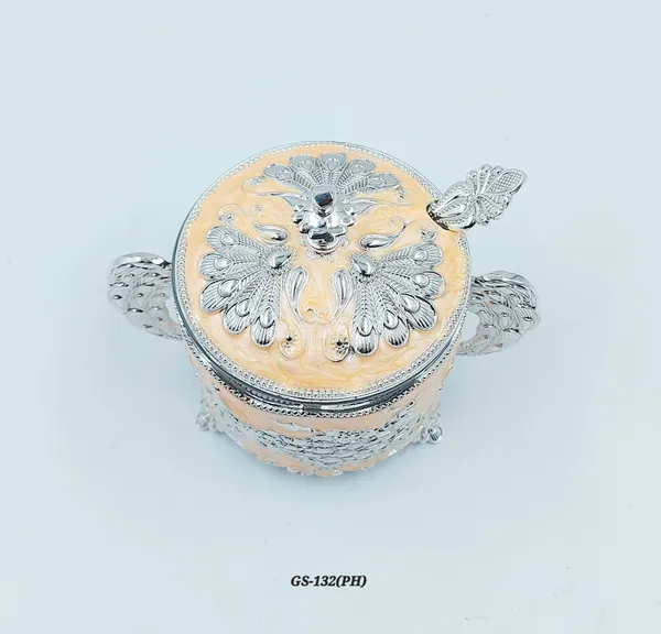 German_Silver_Enamel_Peacock_Sugar_Candy_Bowl__Peach_Silver