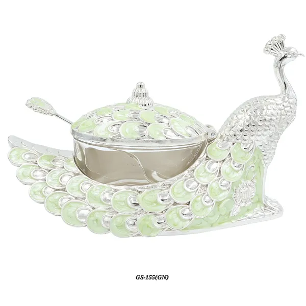 German_Silver_Pastel_Green_Enamel_Peacock_Decorative_Candy_Serving_Bowl