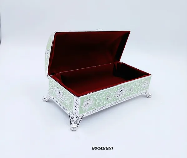 German_Silver_Green_Enamel_Floral_Decorative_Jewelry_Box