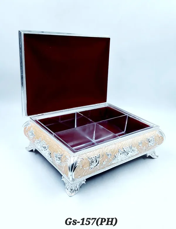 German_Silver_Peach_Enamel_Floral_Embossed_Jewelry_Or_Dry_Fruit_Storage_Box