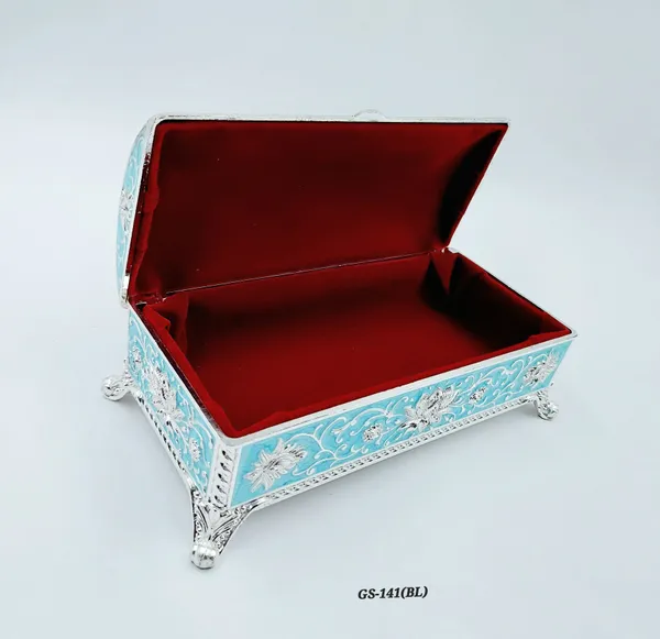 German_Silver_Turquoise_Blue_Enamel_Floral_Decorative_Jewelry_Box
