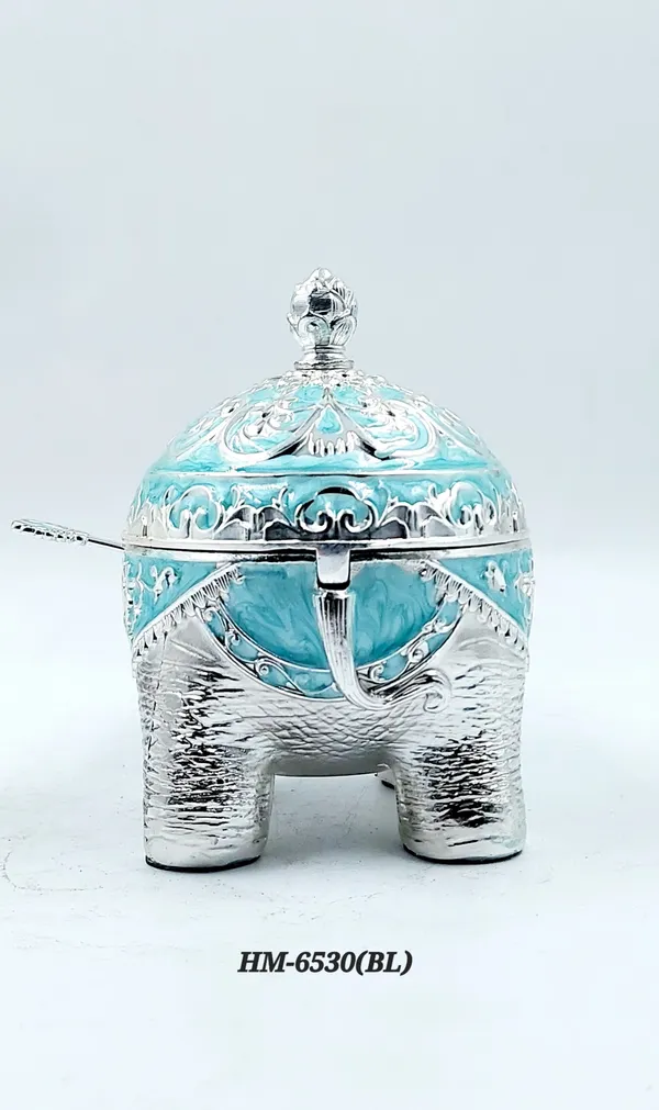 German_Silver_Turquoise_Blue_Enamel_Decorative_Fat_Elephant_Sugar_Candy_Bowl