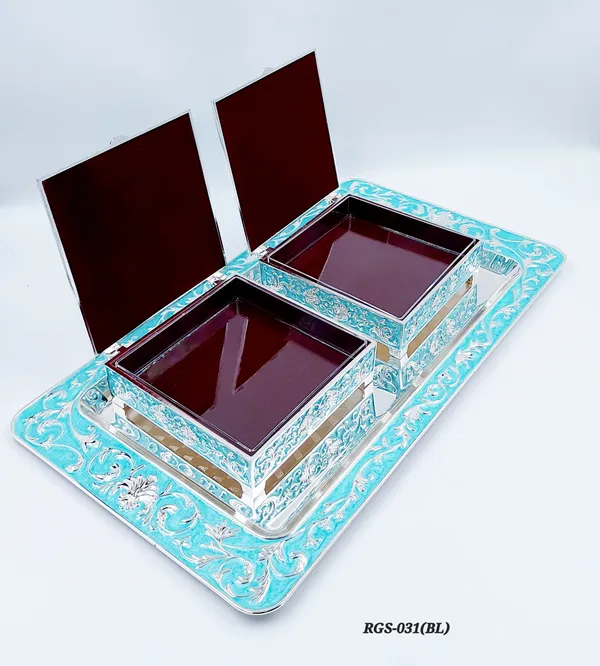 German_Silver_Turquoise_Blue_Meenakari_Floral_Double_Dry_Fruit_Box_Set