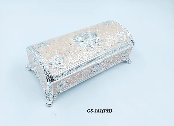 German_Silver_Peach_Enamel_Floral_Decorative_Jewelry_Box