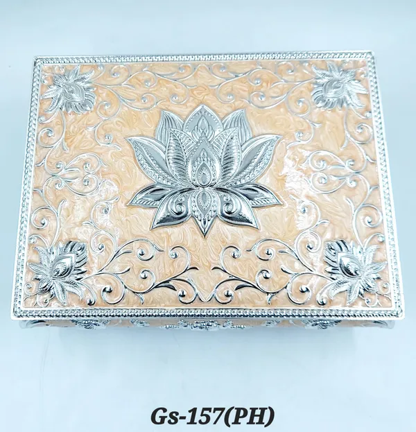 German_Silver_Peach_Enamel_Floral_Embossed_Jewelry_Or_Dry_Fruit_Storage_Box