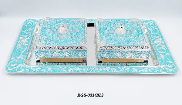 German_Silver_Turquoise_Blue_Meenakari_Floral_Double_Dry_Fruit_Box_Set