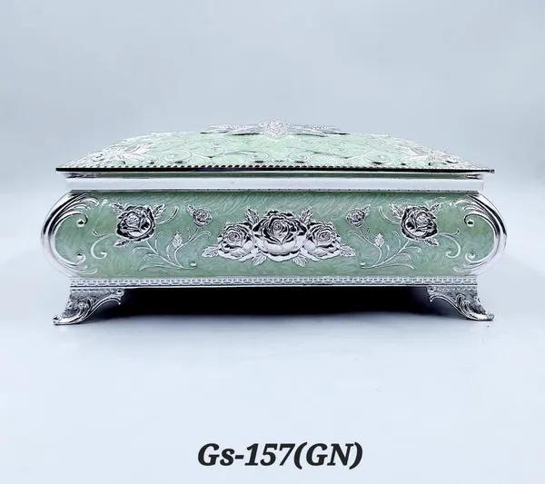 German_Silver_Green_Enamel_Floral_Embossed_Jewelry_Or_Dry_Fruit_Storage_Box