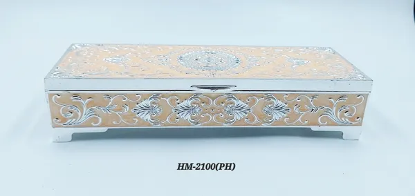 German_Silver_Peach_Enamel_Floral_Engraved_Jewelry_And_Dry_Fruit_Storage_Box