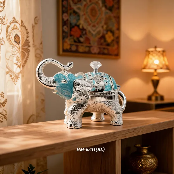 German_Silver_Turquoise_Blue_Enamel_Decorative_Elephant_Sugar_Candy_Bowl