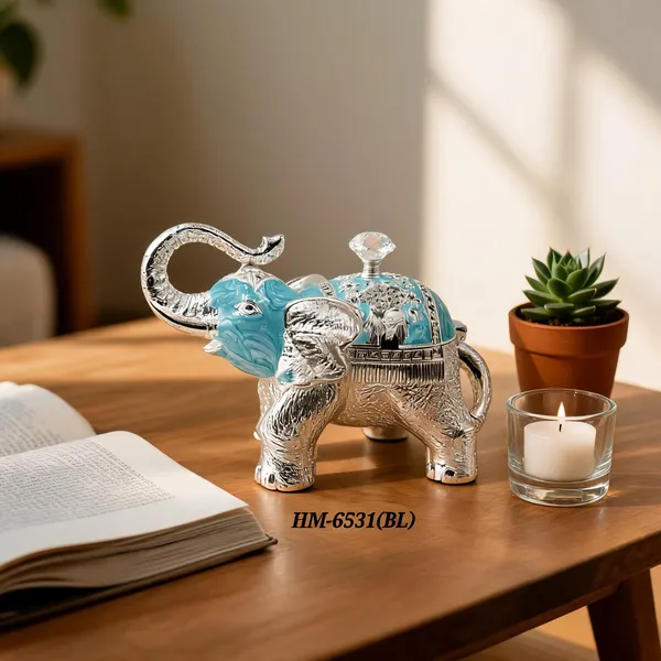 German_Silver_Turquoise_Blue_Enamel_Decorative_Elephant_Sugar_Candy_Bowl