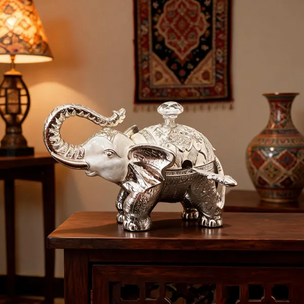 German_Silver_Enamel_Decorative_Elephant_Sugar_Candy_Bowl