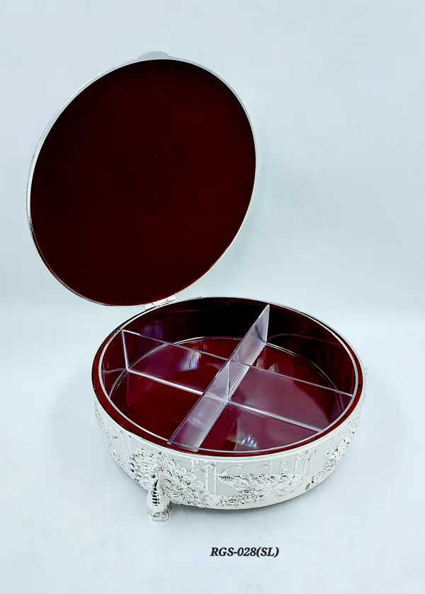 German_Silver_Enamel__Traditional_Peacock_Embossed_Round_Dry_Fruit_Box