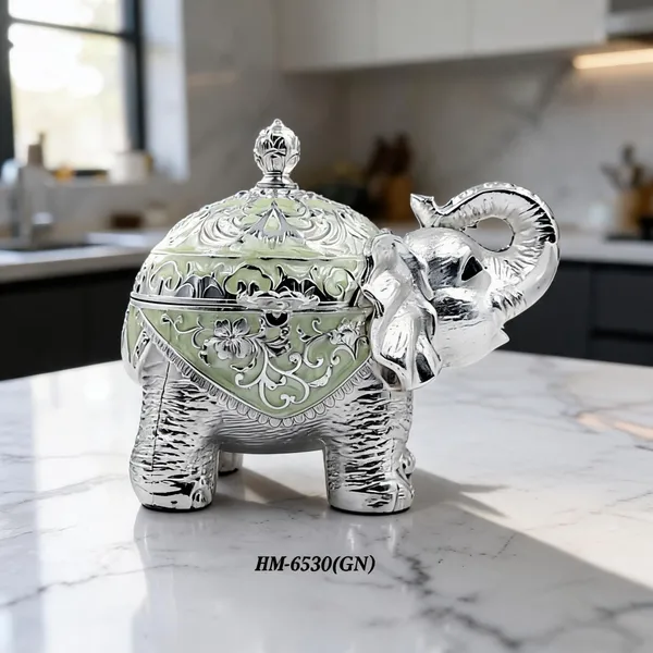 German_Silver_Green_Enamel_Decorative_Fat_Elephant_Sugar_Candy_Bowl