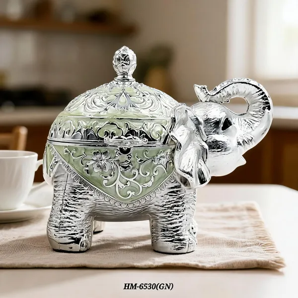 German_Silver_Green_Enamel_Decorative_Fat_Elephant_Sugar_Candy_Bowl