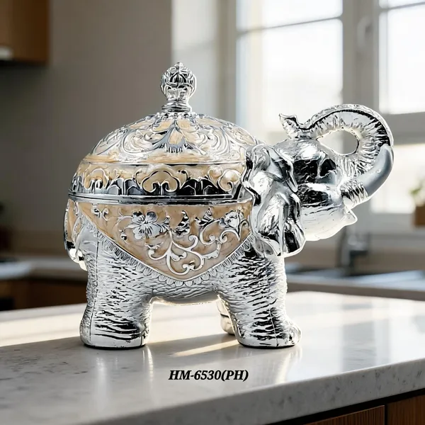 German_Silver_Peach_Enamel_Decorative_Fat_Elephant_Sugar_Candy_Bowl