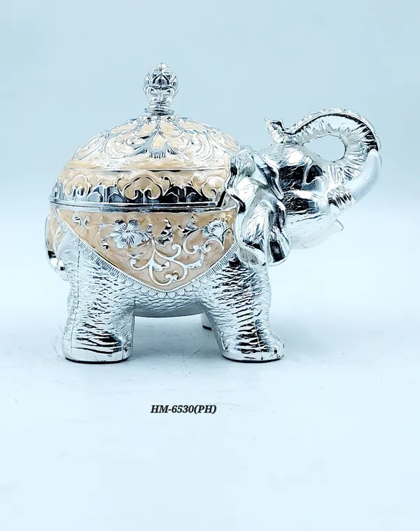 German_Silver_Peach_Enamel_Decorative_Fat_Elephant_Sugar_Candy_Bowl