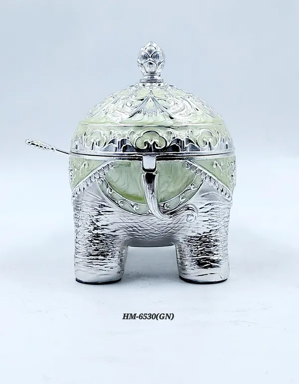 German_Silver_Green_Enamel_Decorative_Fat_Elephant_Sugar_Candy_Bowl