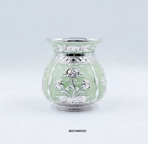 German_Silver_Green_Enamel_Floral_Decorative_Lota_Pooja_Kalash