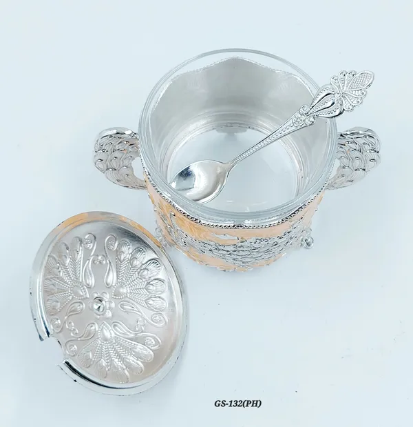 German_Silver_Enamel_Peacock_Sugar_Candy_Bowl__Peach_Silver