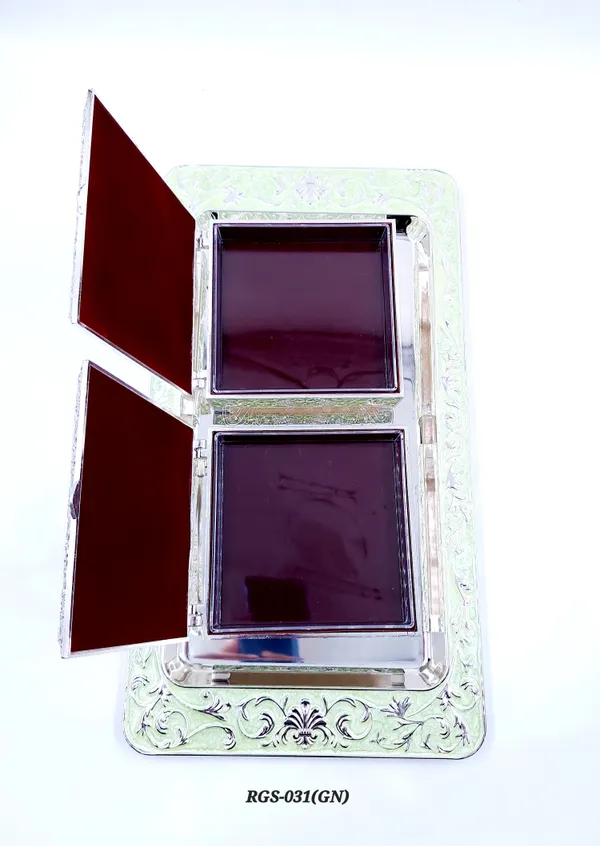 German_Silver_Enamel_Festive_Floral_Embossed_Dual_Dry_Fruit_Box_Set_With_Tray