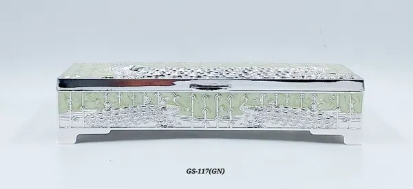 German_Silver_Green_Enamel_Crystal_Embellished_Decorative_Dry_Fruit_Or_Candy_Box