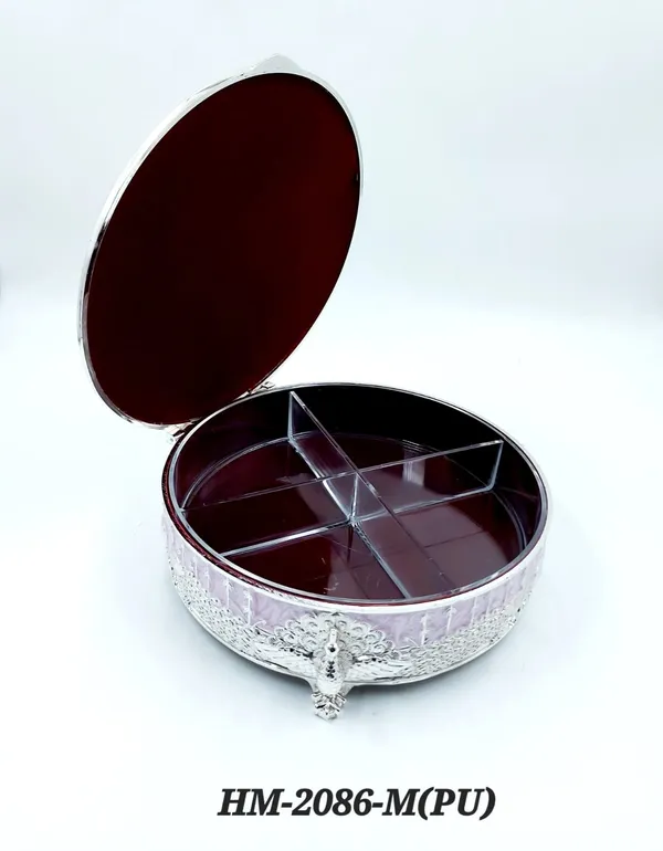 German_Silver_Lavender_Enamel_Traditional_Peacock_Embossed_Medium_Size_Round_Dry_Fruit_Box