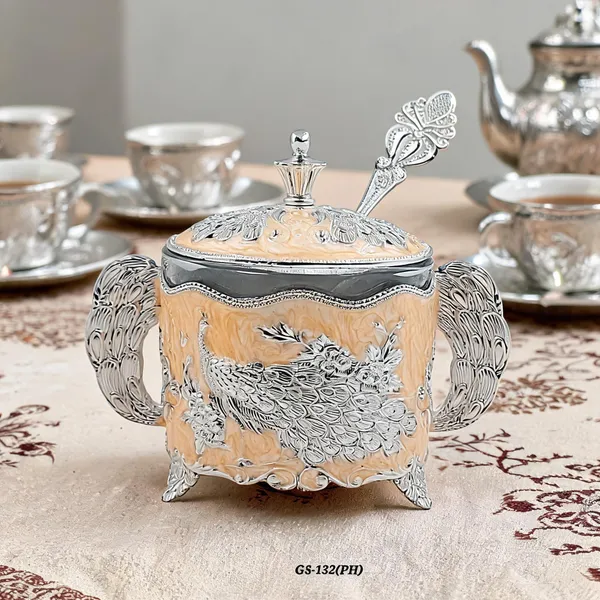 German_Silver_Enamel_Peacock_Sugar_Candy_Bowl__Peach_Silver