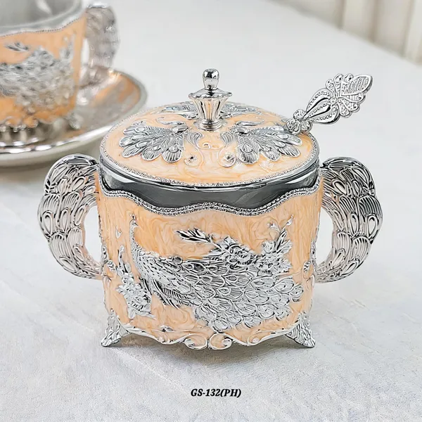 German_Silver_Enamel_Peacock_Sugar_Candy_Bowl__Peach_Silver