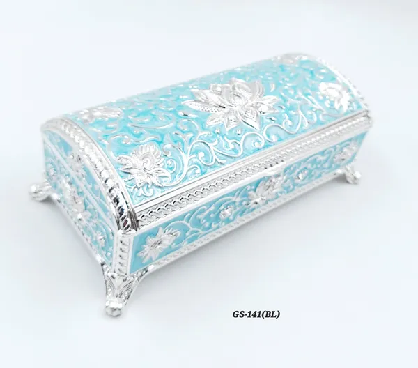 German_Silver_Turquoise_Blue_Enamel_Floral_Decorative_Jewelry_Box