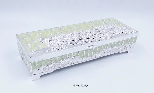 German_Silver_Green_Enamel_Crystal_Embellished_Decorative_Dry_Fruit_Or_Candy_Box