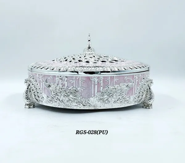 German_Silver_Purple_Enamel__Traditional_Peacock_Embossed_Round_Dry_Fruit_Box