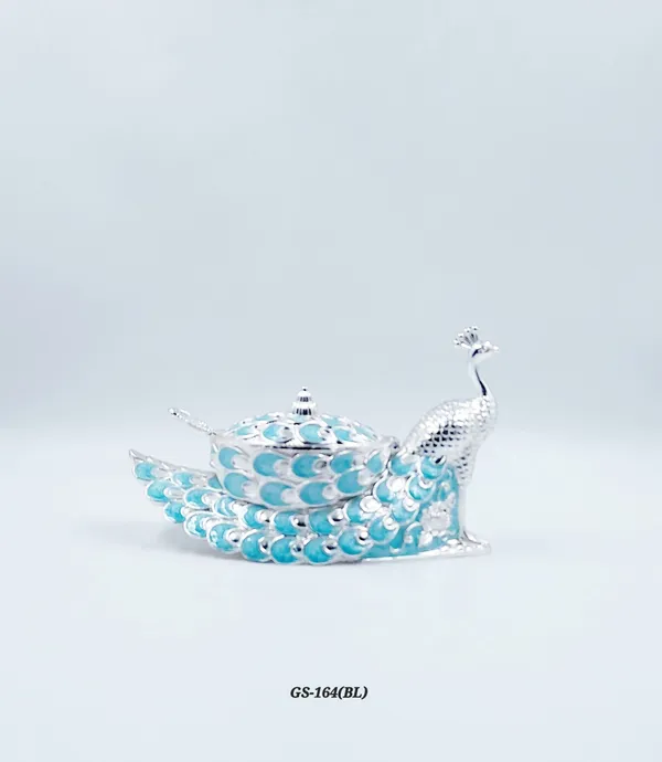 German_Silver_Turquoise_Blue_Enamel_Peacock_Decorative_Candy_Serving_Bowl