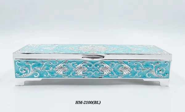 German_Silver_Turquoise_Blue_Enamel_Floral_Engraved_Jewelry_And_Dry_Fruit_Storage_Box