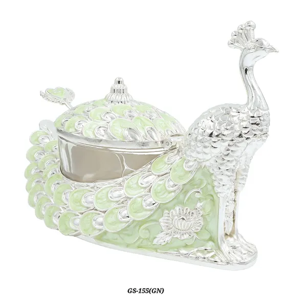 German_Silver_Pastel_Green_Enamel_Peacock_Decorative_Candy_Serving_Bowl